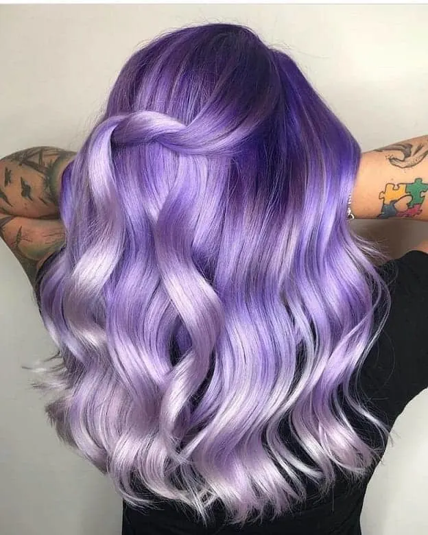 Purple Balayage Highlights on Wavy Hair