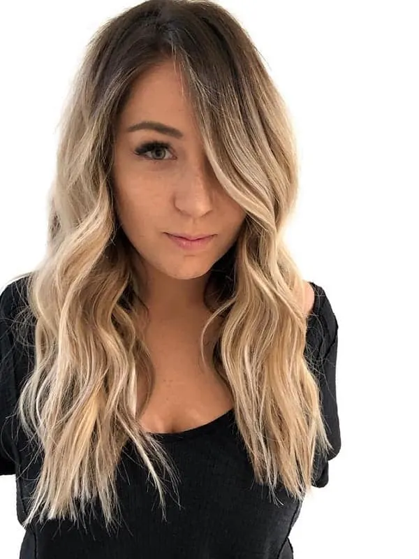 brown and blonde balayage on long hair