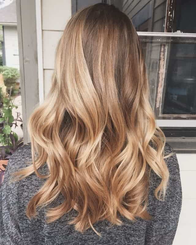 long hair with golden balayage
