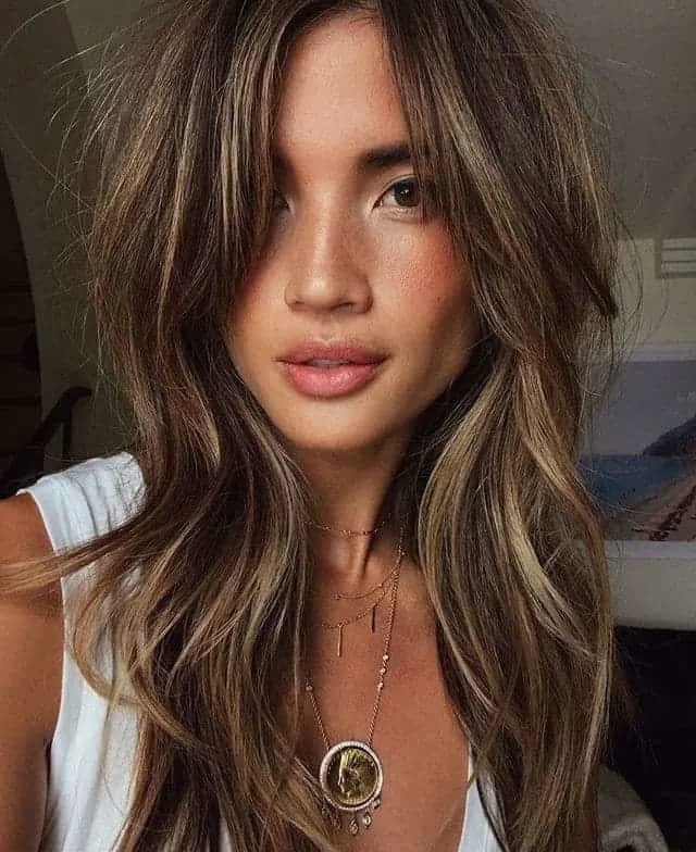 Brunette Balayage with Side-Bangs