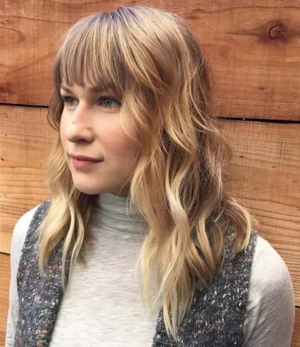 Golden Balayage Hair with Wispy Bangs