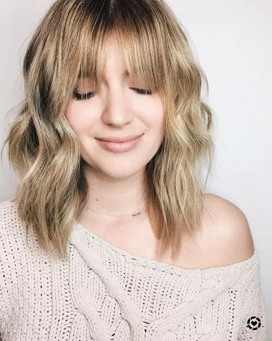 Platinum bob Balayage Hair with middle part Bangs