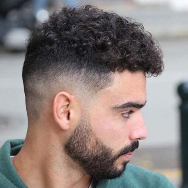 Curly Bald Fade with a Beard