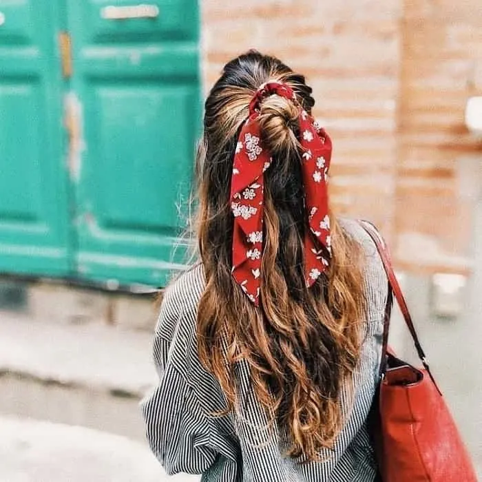 half bun hairstyles with bandana 