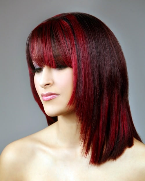 red ombre hair with bangs