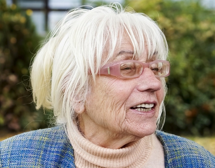 bangs for 80 year old woman with glasses