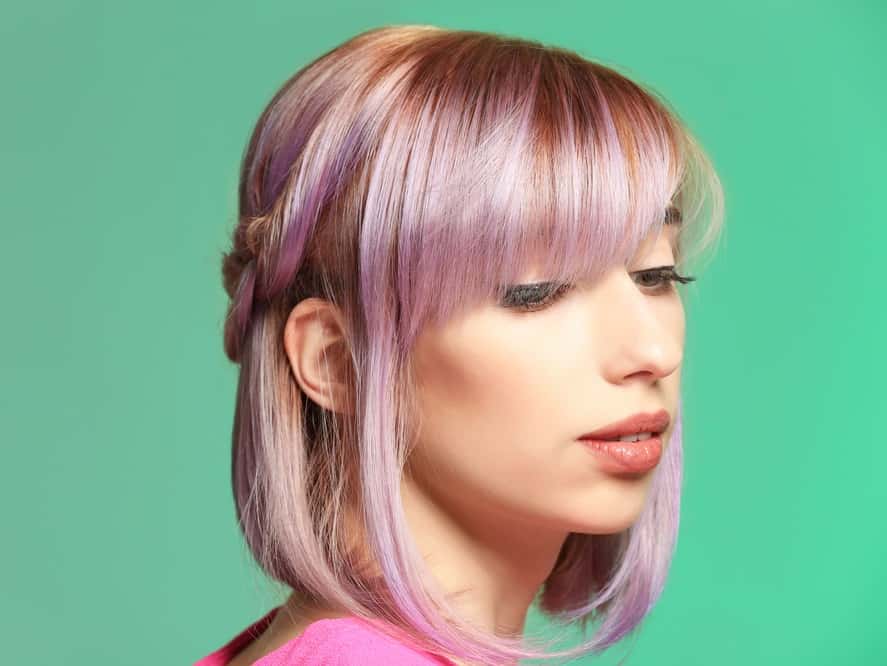 dyed hair bangs for women with oval face