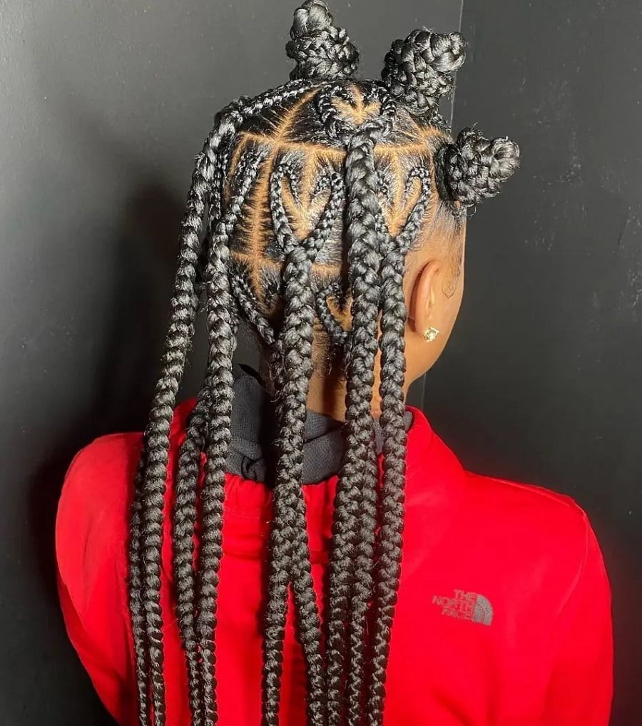 bantu knots with heart shape knotless braids