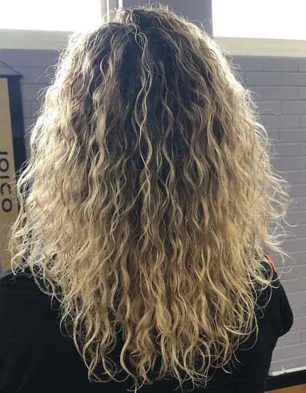 beach wave perm with balayage hair