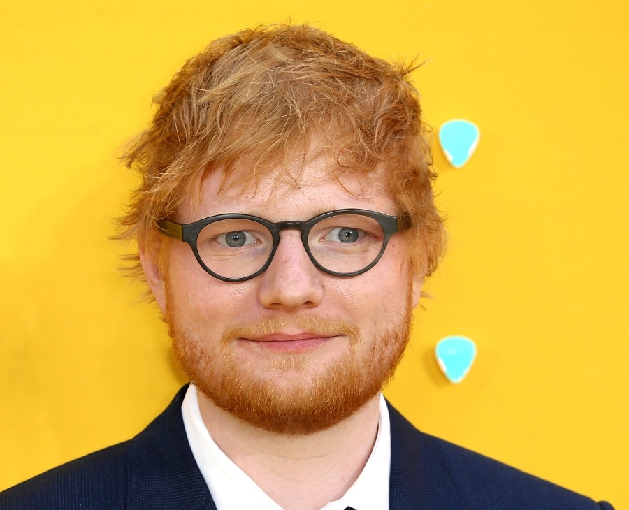 bearded celeb Ed Sheeran with glasses