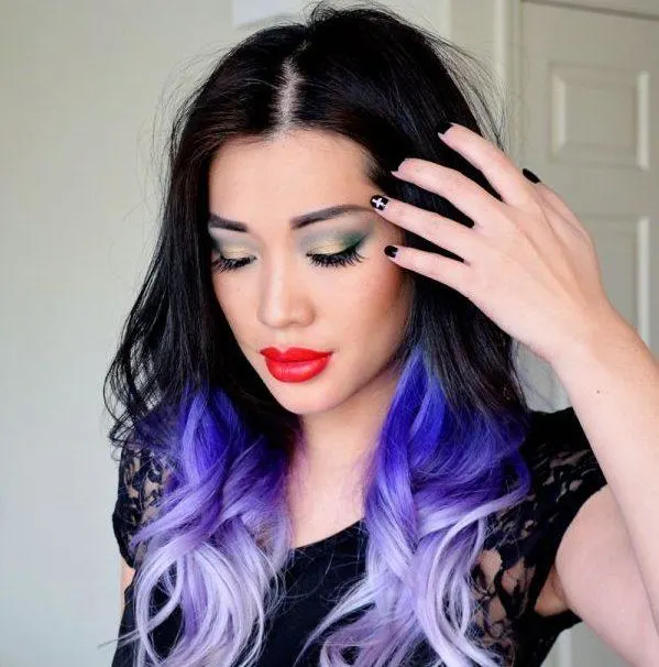 beautiful black hair with blue tips