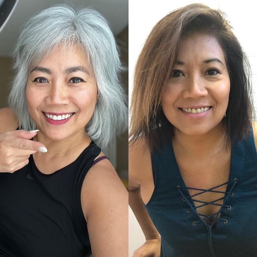 Before and after Asian hair makeover over 50