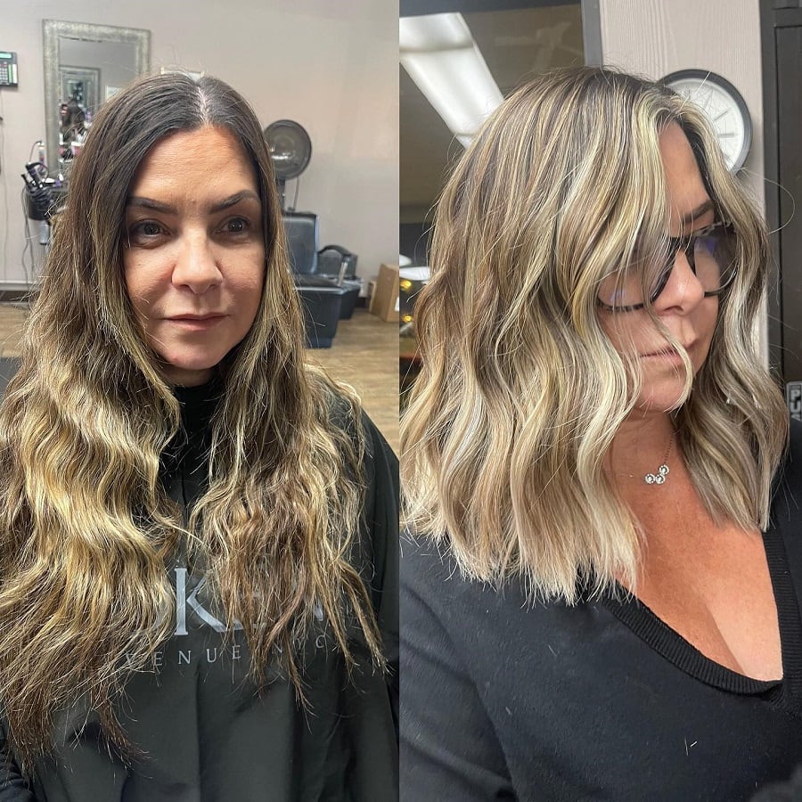 Before and after a makeover of Belge hair over 50