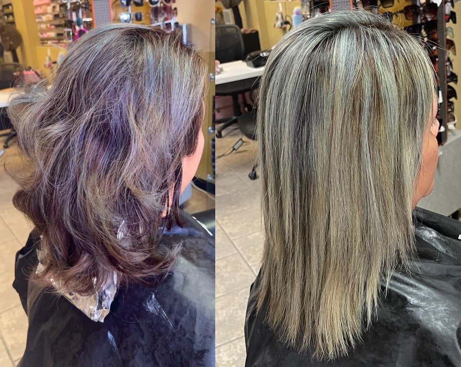 Before and after a makeover of gray hair over 50