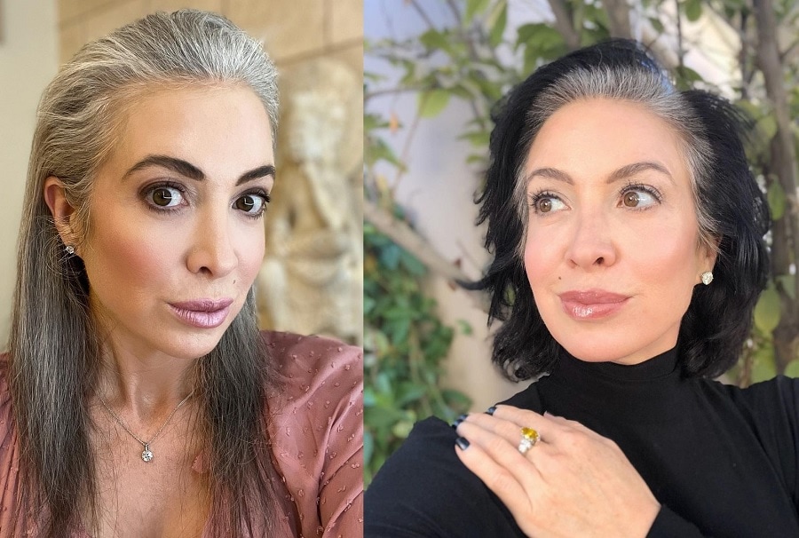 Before and after a hair makeover over 50 with an oval face