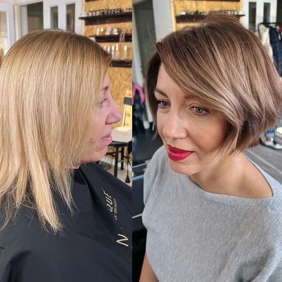Before and after a haircut for women over 50