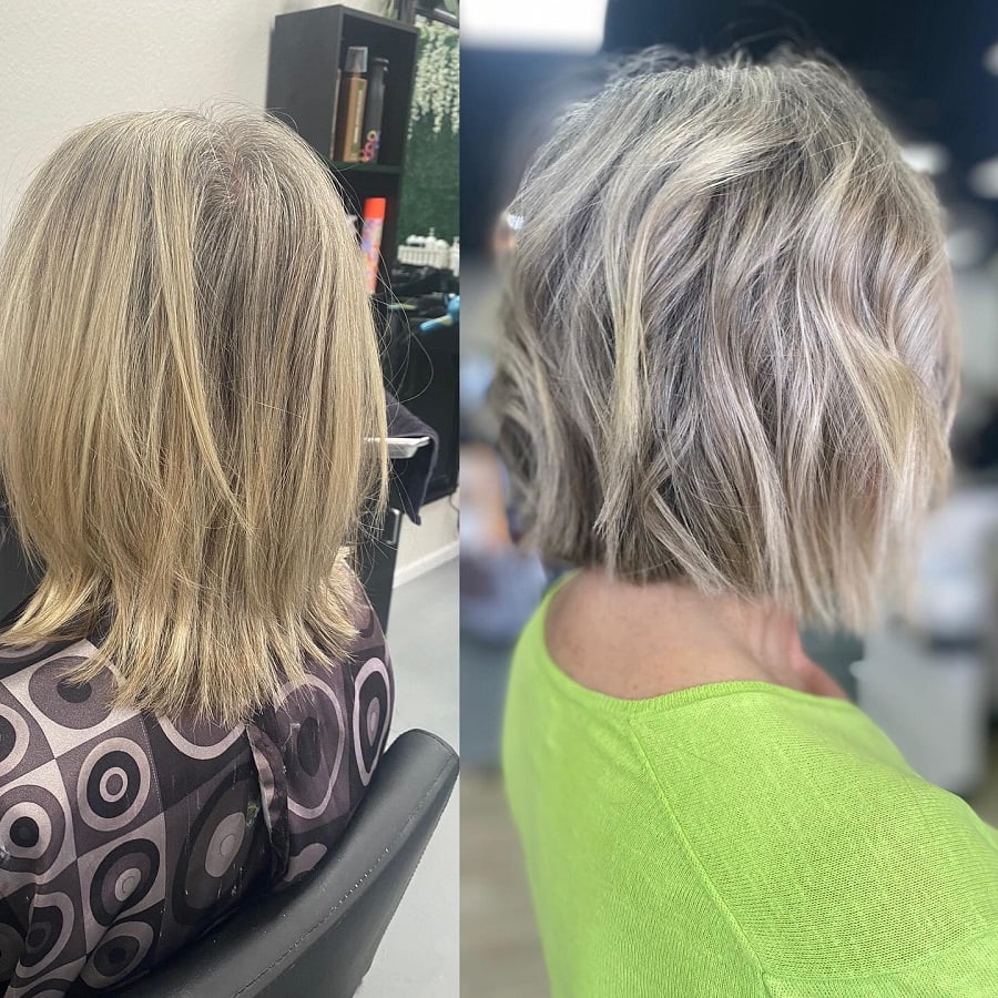 Before and after a haircut over the age of 50