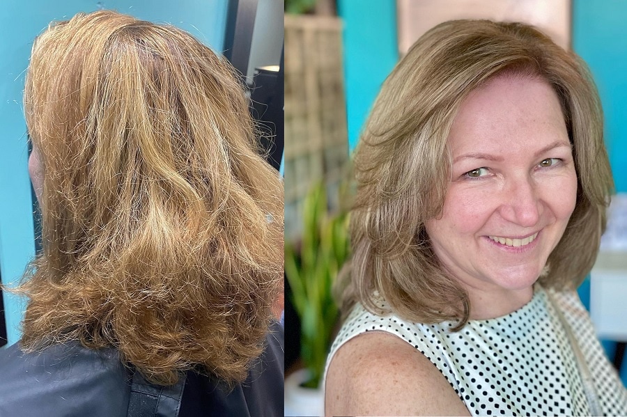 Before and after medium hair makeover over 50