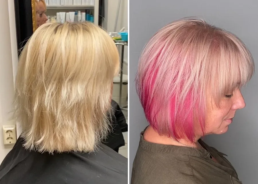 before and after pink balayage bob over 50