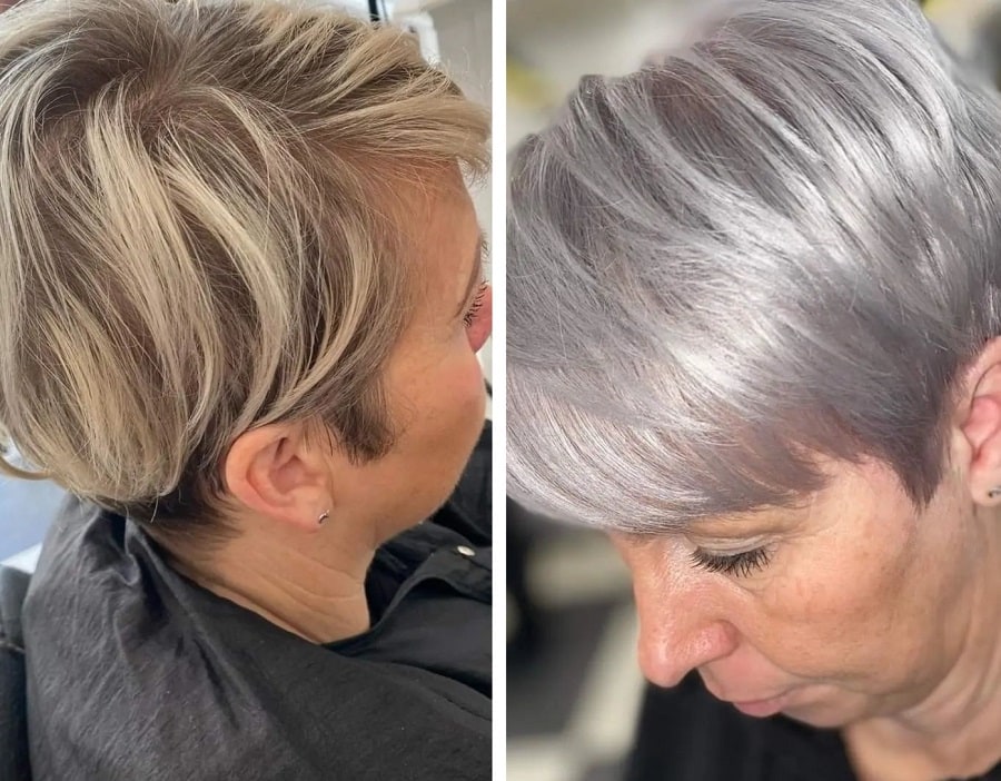 Before and after a pixie cut over 50
