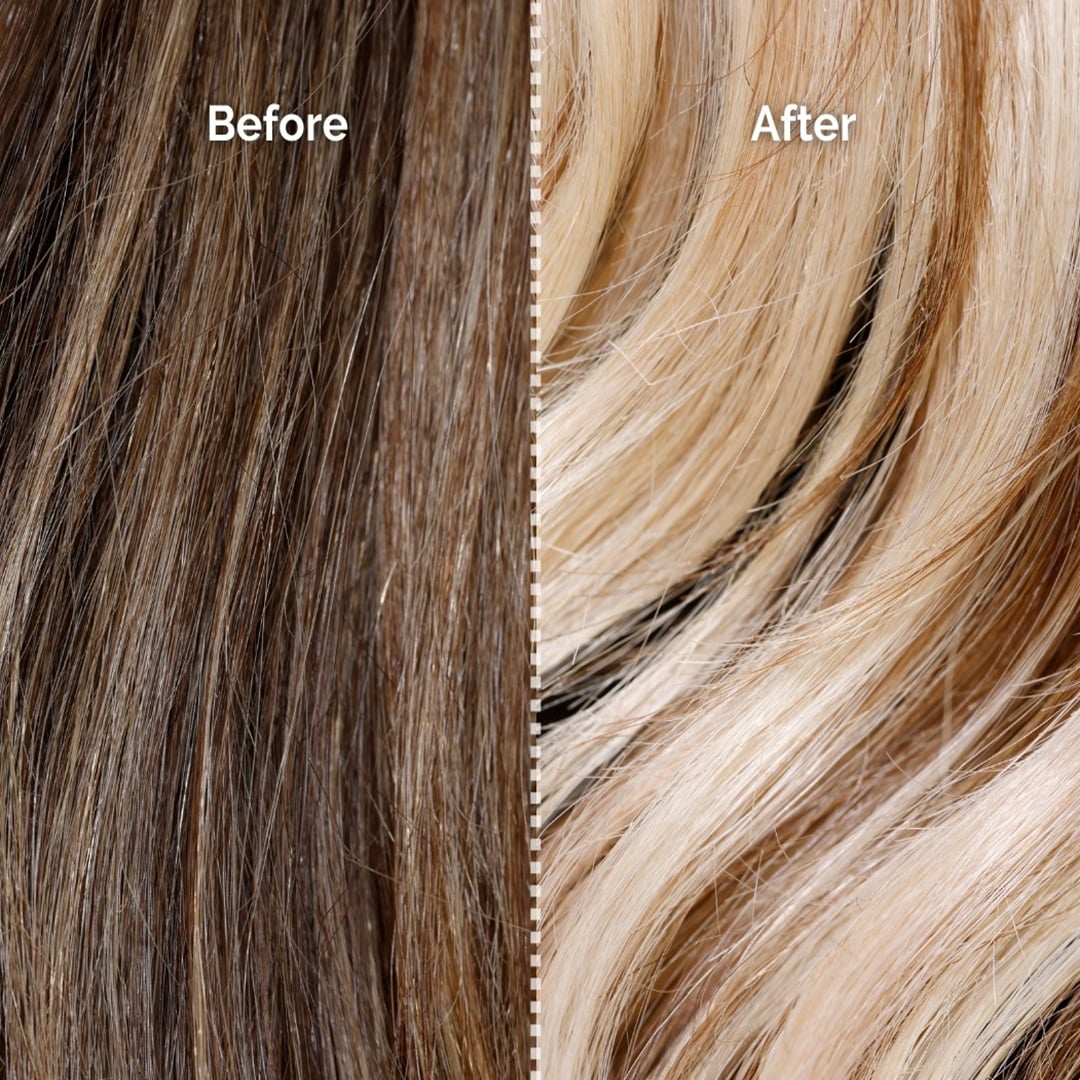 before and after result of using hair color remover to strip semi-permanent hair dye