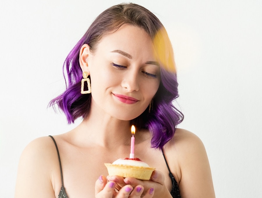Birthday hairstyle with purple hair