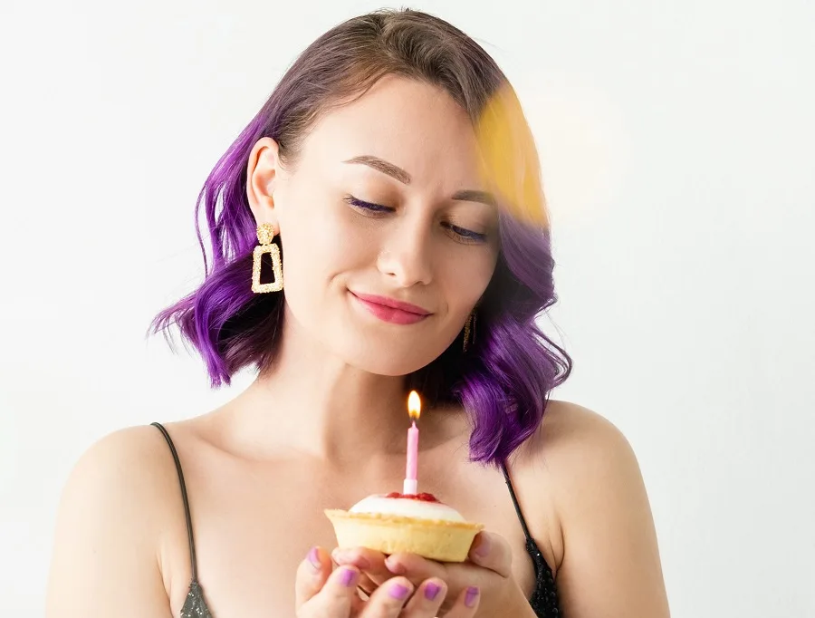 birthday hairstyle with purple hair