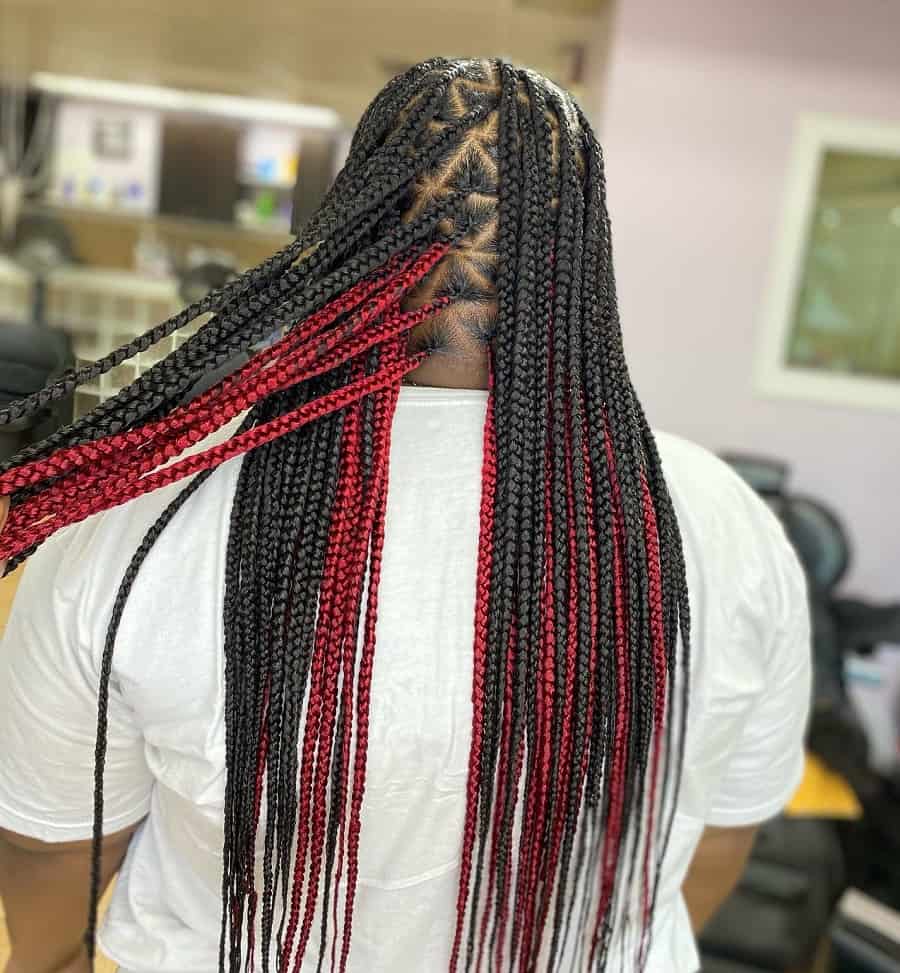 black and red triangle braids