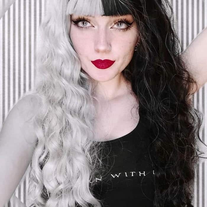 black and white hair with blunt bangs