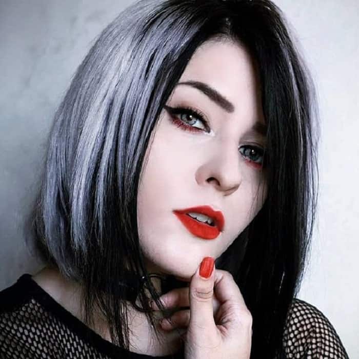 layered bob with black and white hair