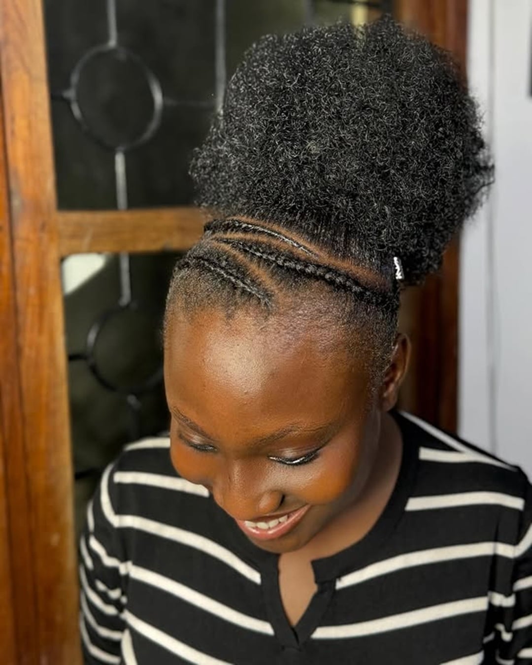 afro puff with front cornrows cute braids for black girls