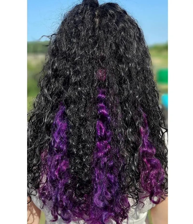 black curls with purple highlights