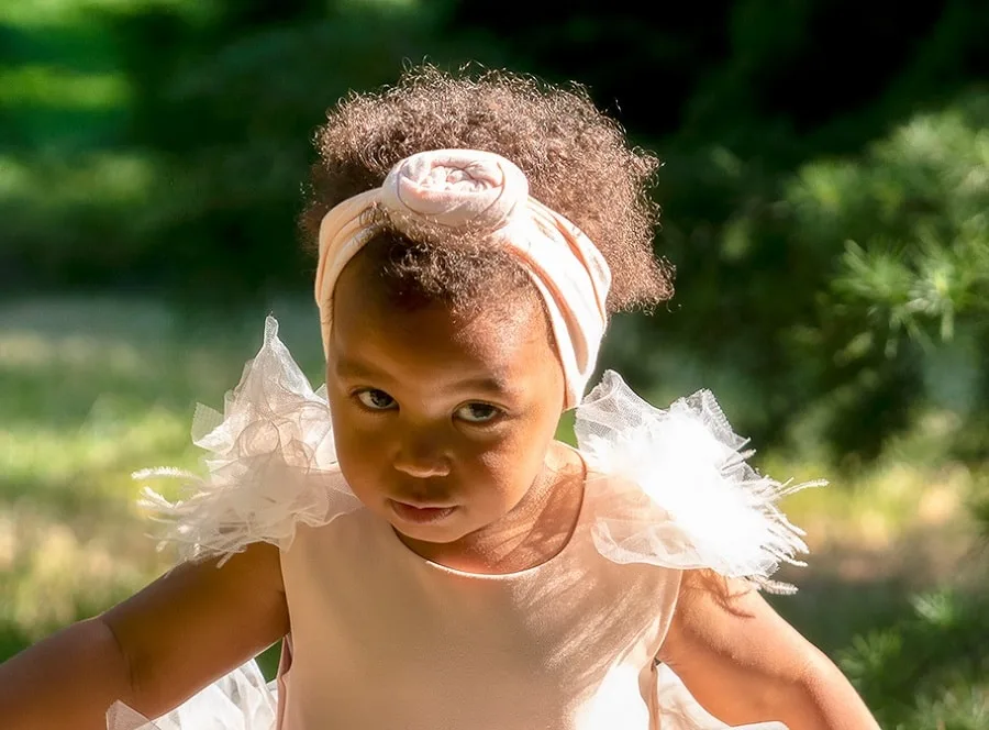 black flower girl hairstyle with headband