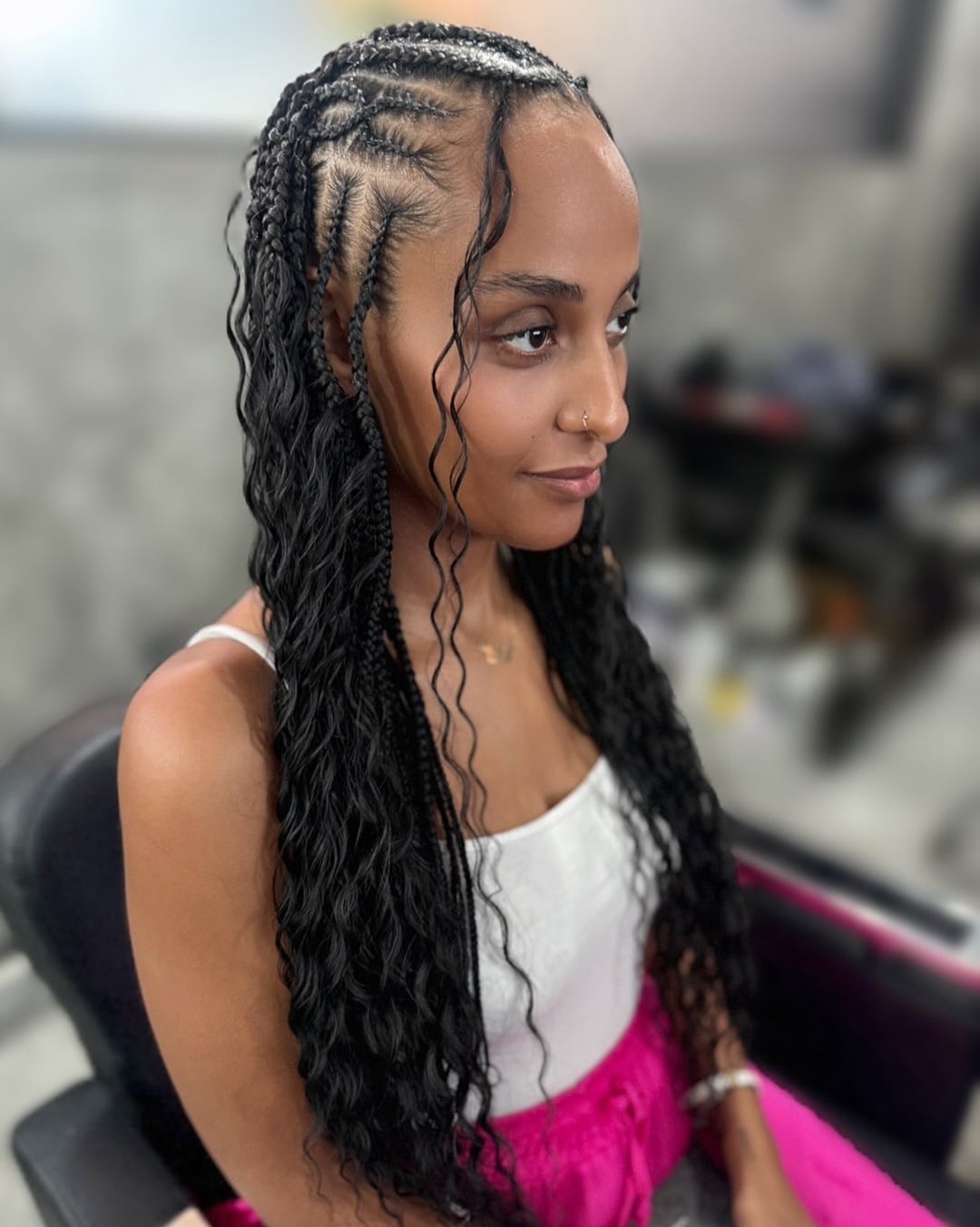 long boho cornrow black girl braided hairstyles with curls