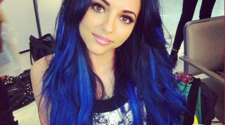 black hair with blue and purple tips