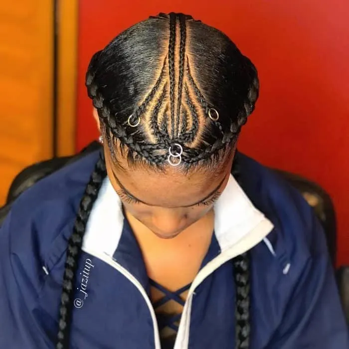 black women french braid with accessories 