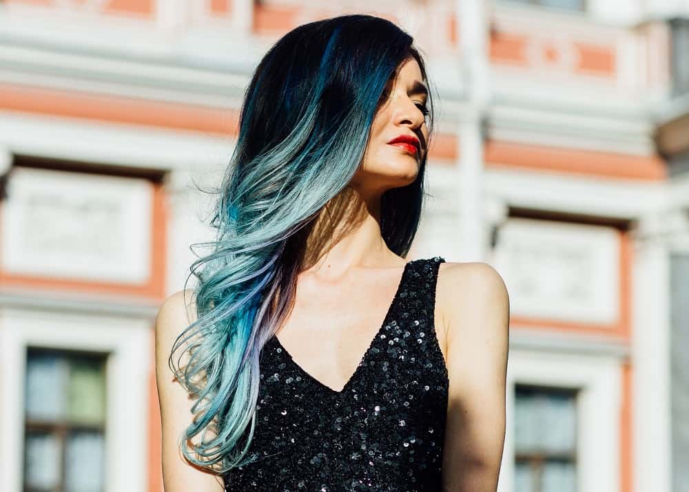 black hair with blue balayage highlights