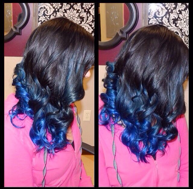 black wig with blue tips