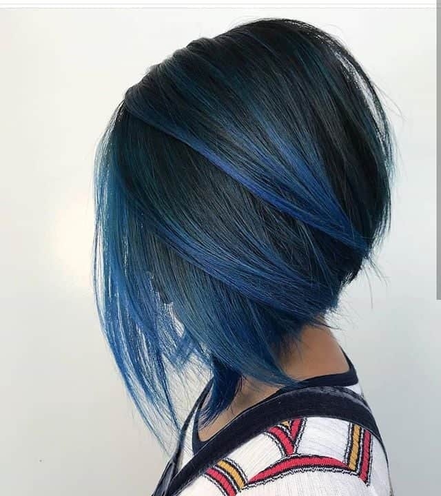 black bob hair with blue tips