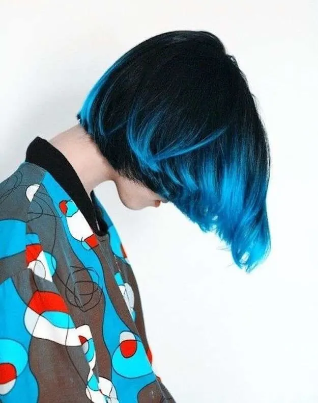 short black hair with blue tips