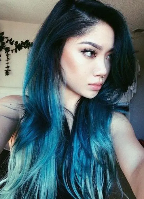 black hair with blue tips