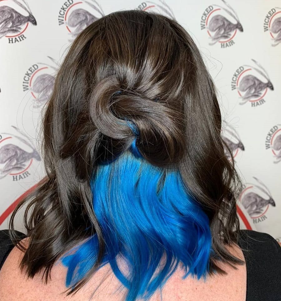 black hair with blue underneath hair color