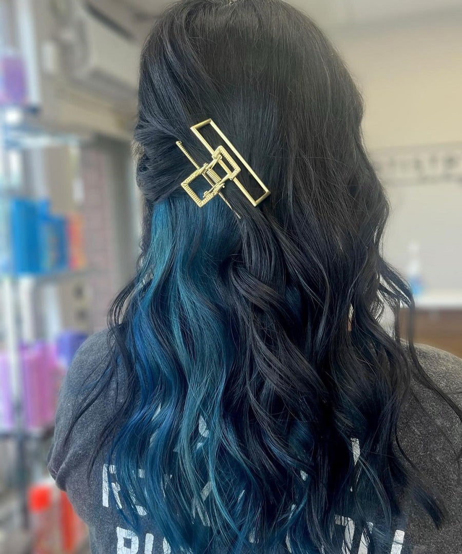 black hair with dark blue underneath