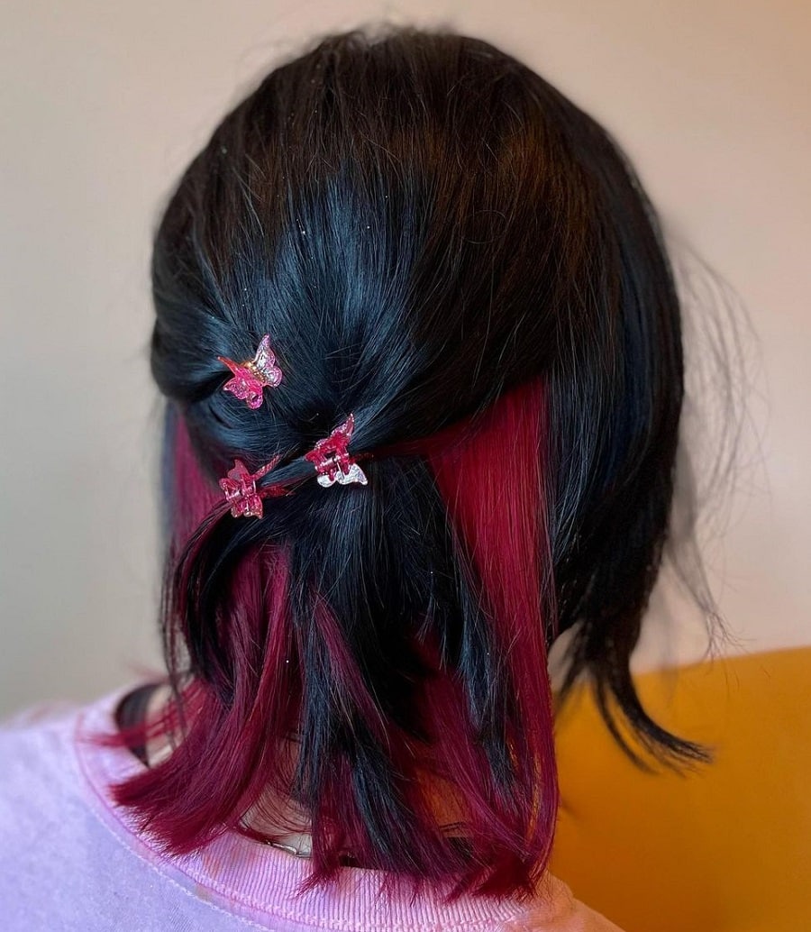 Black hair with dark pink underneath