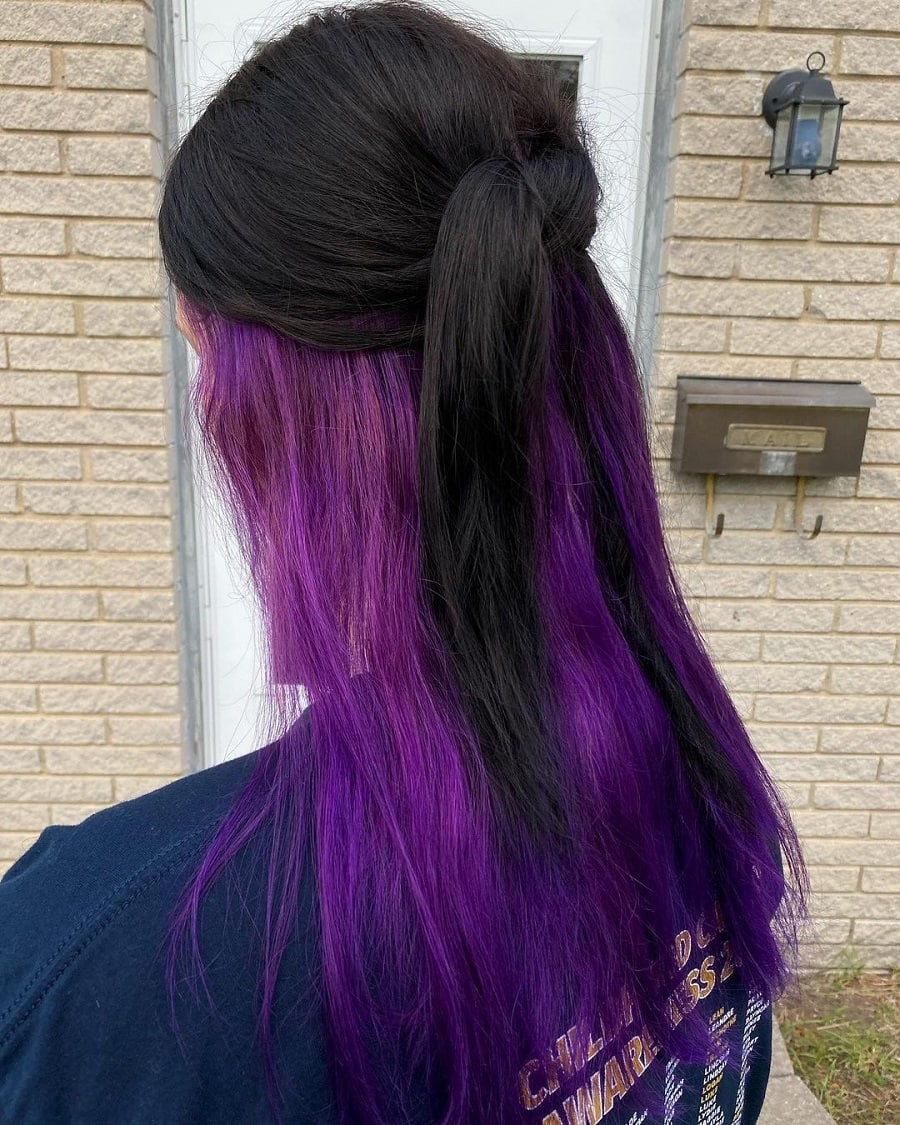Black hair with dark purple underneath