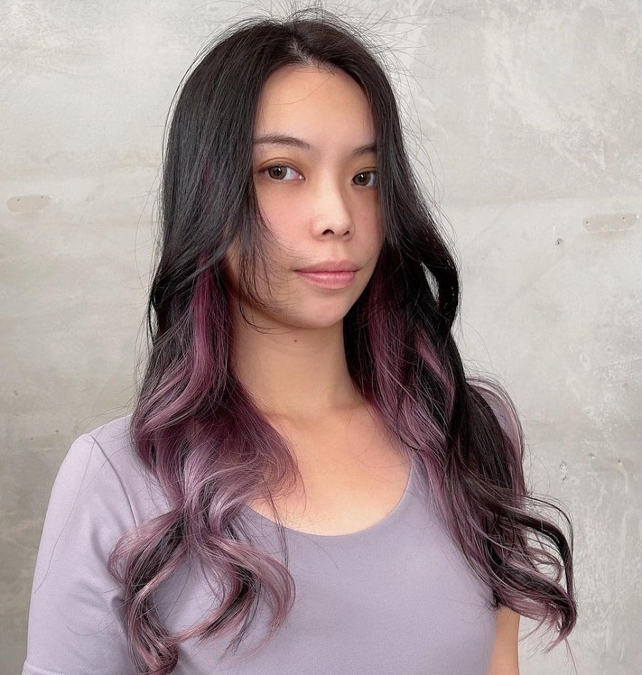 black hair with faded purple underneath