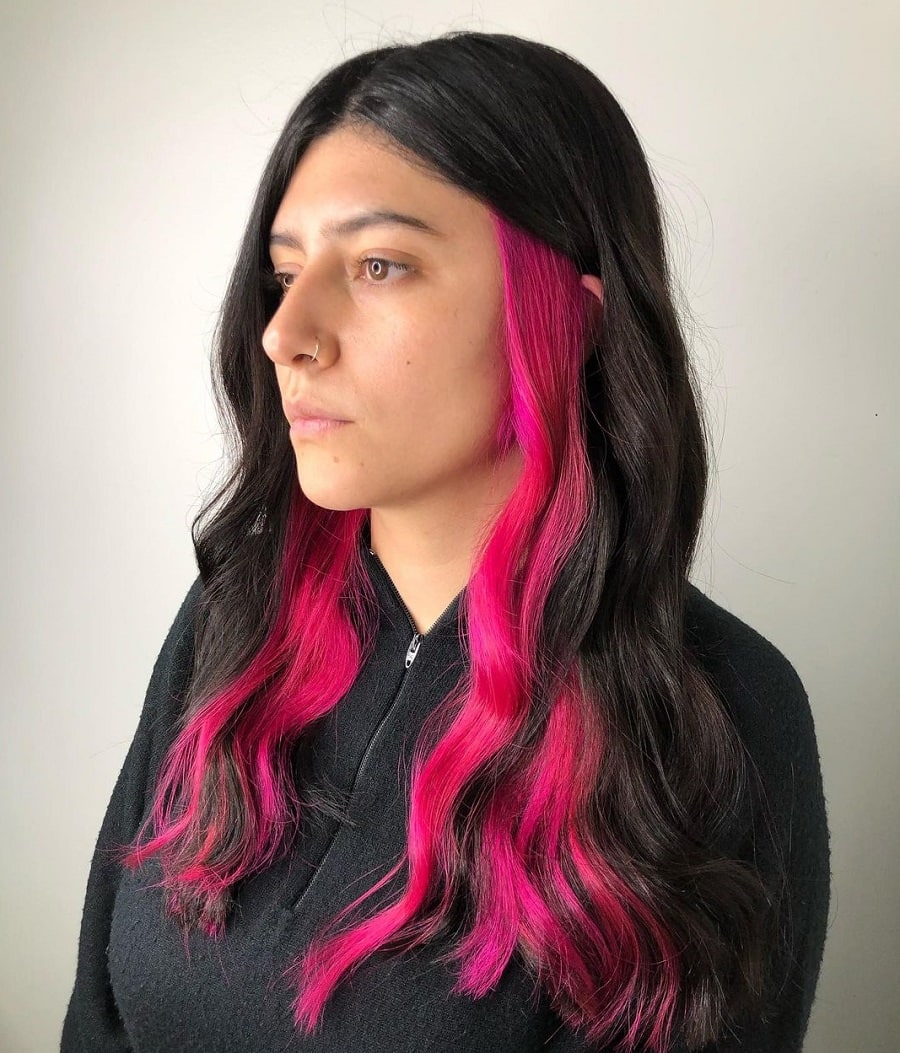 Black hair with hot pink underneath