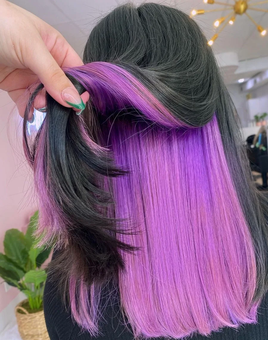 black hair with pastel purple underneath