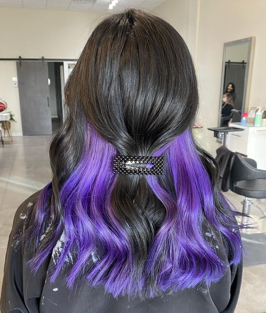 Black hair with purple hair color underneath
