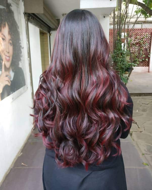 black hair with red highlights